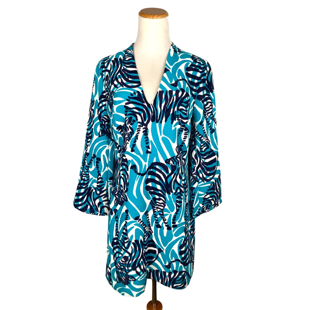 Lilly Pulitzer Devina V-Neck Shift Dress in I'm Game Zebra Pattern Size 4